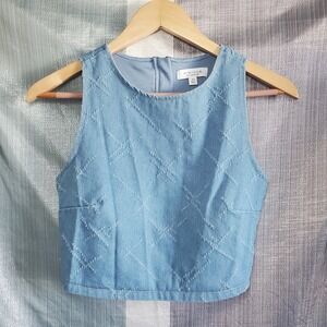 KIRIOUS LOS ANGELES Blue Denim Textured Crop Top Tank XS 90s indie Granola